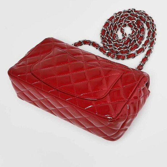 Chanel Red Quilted Patent Leather Classic Rectangular Mini Flap Bag - Picture 2 of 10